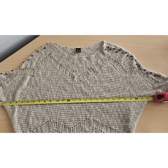 Beige Distressed Knit Sweater With Gold Studs On Long Sleeves - Picture 5 of 12